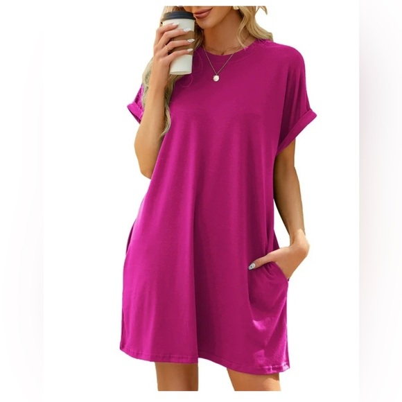 💥Time and Tru Vibrant Pink Casual T-Shirt Dress M - Picture 1 of 9